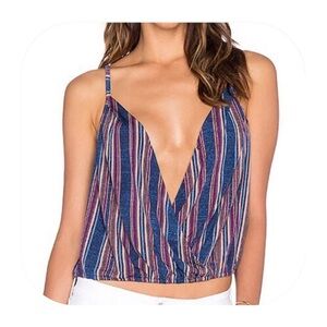 BCBGeneration XS striped surplice tank
